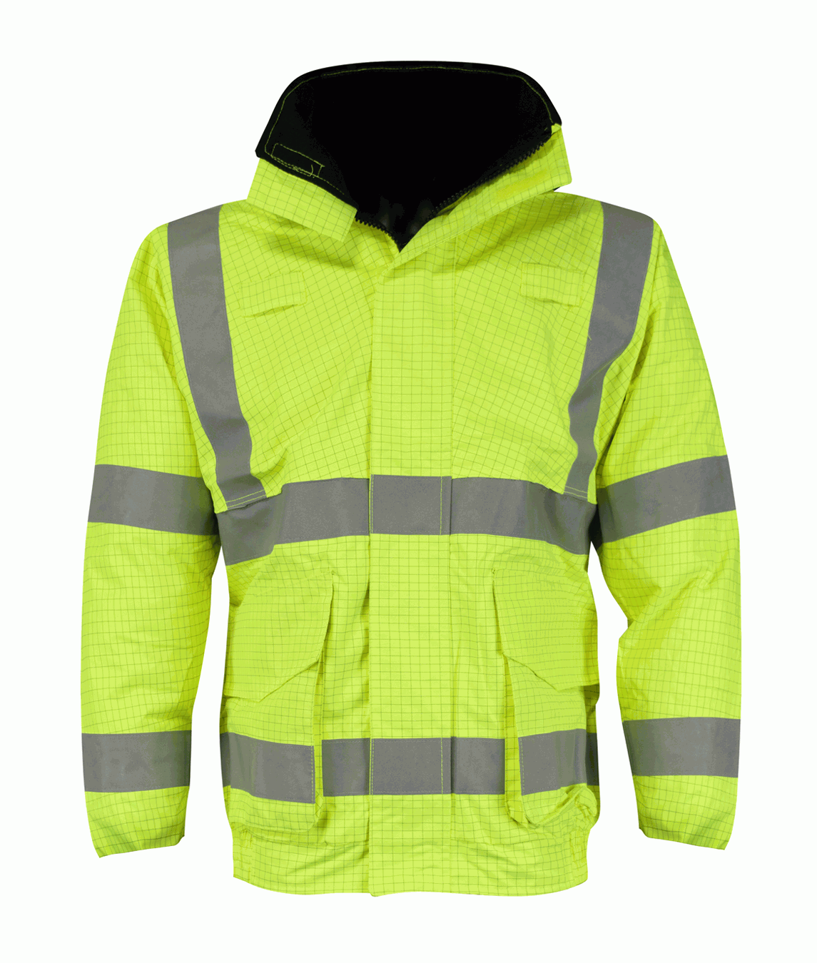 Atoll Hydra Matrix Bomber Jacket Yellow with detachable hood reflective tape storm cuffs front zip and storm flap