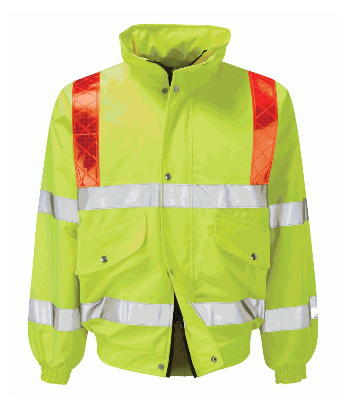 Foil Bomber Jacket Tor 3/4 with red hi-vis braces sewn-on reflective tape 300D waterproof polyester quilted lining