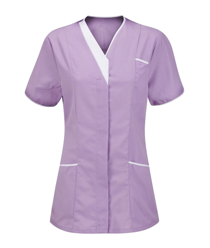 Ladies V-neck Tunic | Lilac-White - Eg Clothing UK