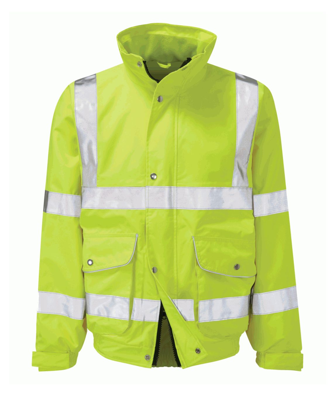 Scimitar Breathable Bomber Jacket hi-vis with reflective tape concealed hood quilted inner lining multiple utility pockets 300D waterproof