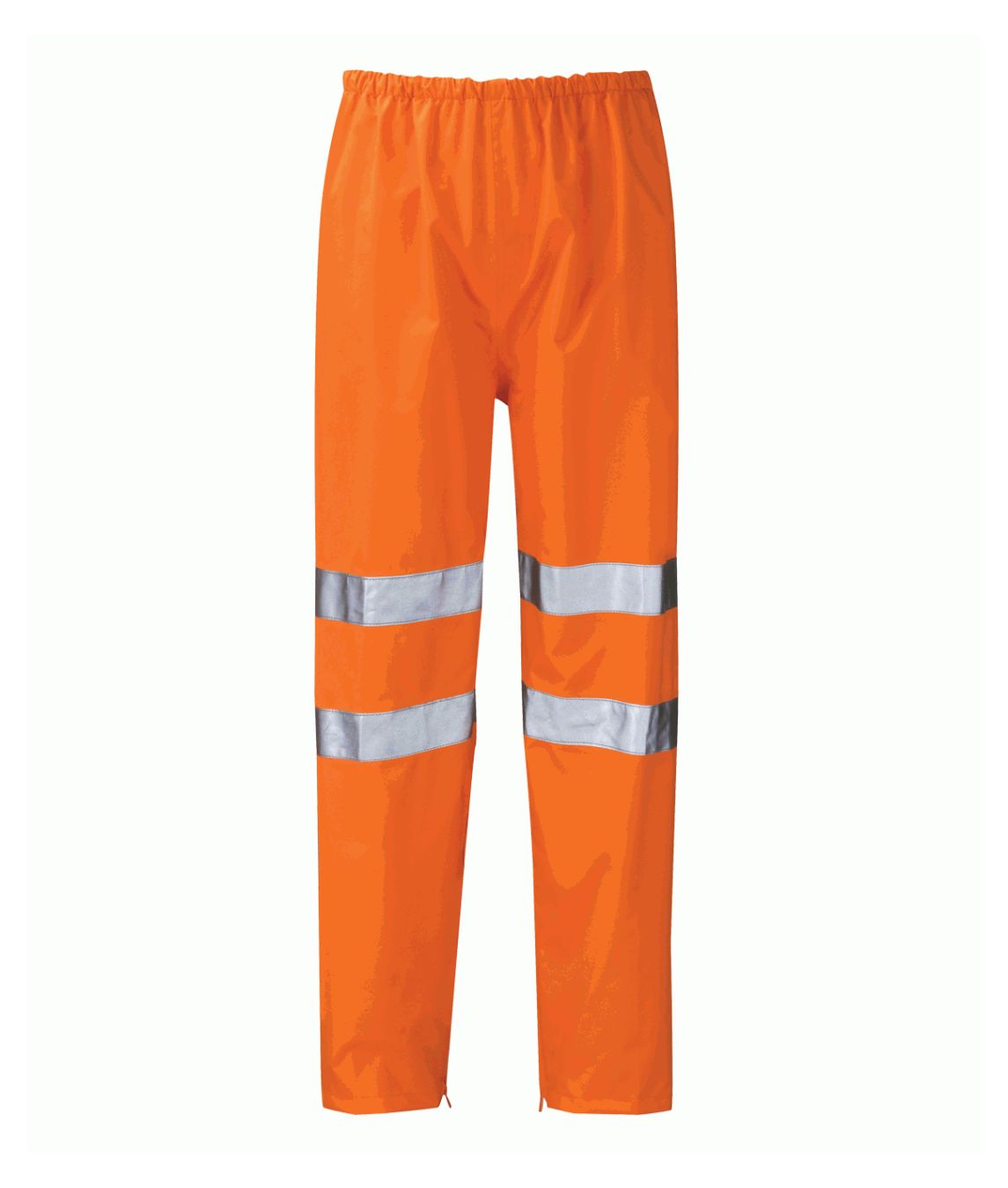 Warrior Hi Vis Waterproof Over Trousers high-visibility yellow with sewn reflective tape elasticated waist zip-adjustable hems and side pockets