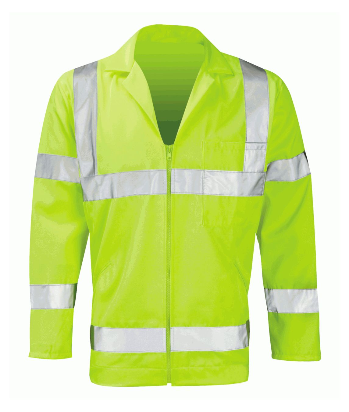 Zeta Hi Vis Jacket Yellow reflective tape zip front elastic sides front pockets ISO 20471 Class 3