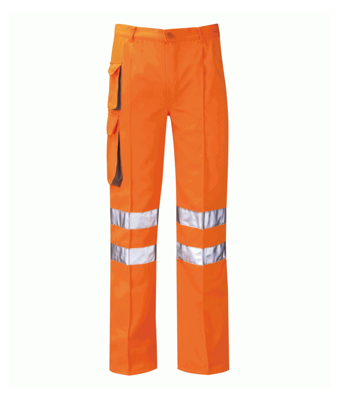 Zeus Combat Style Hi Vis Trouser Short Leg 80% polyester 20% cotton high visibility with grey trim zip fly phone and leg pockets