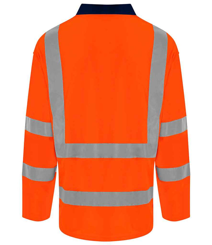 Pro RTX High Visibility Long Sleeve Polo Shirt | Orange/Navy - Eg Clothing UK