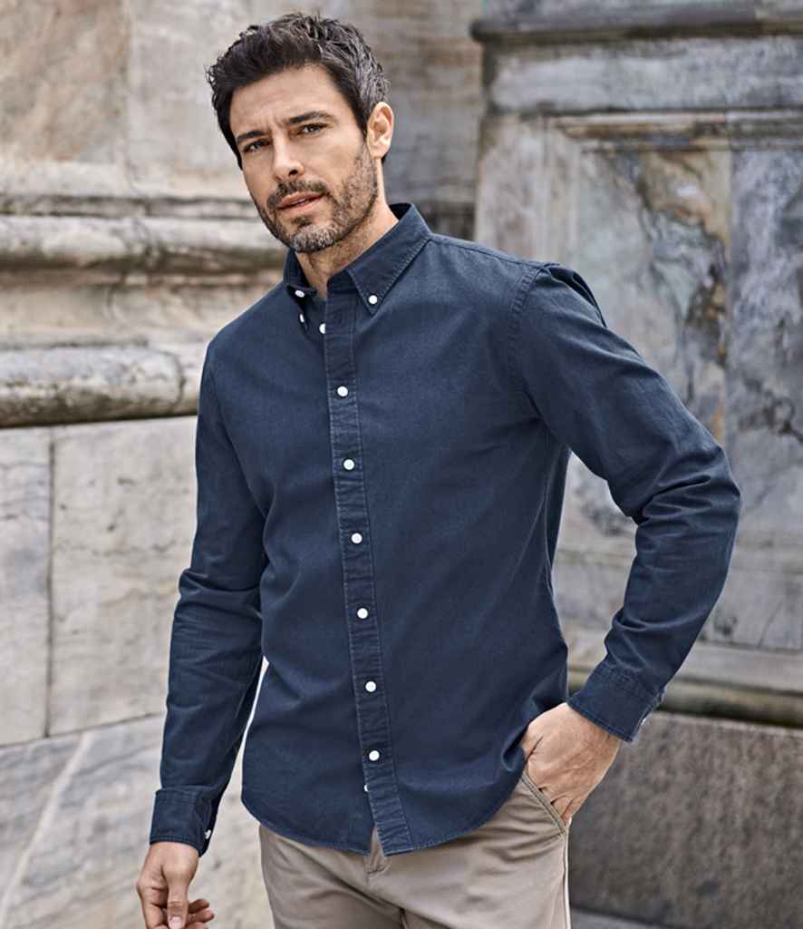 Tee Jays Long Sleeve Casual Twill Shirt | Indigo - Eg Clothing UK