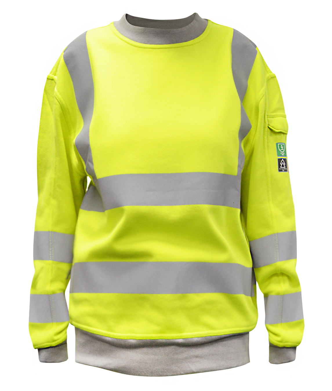 Corona Ladies ARC sweatshirt high-visibility heat-applied reflective tape sleeve pocket popper 300gsm modacrylic cotton