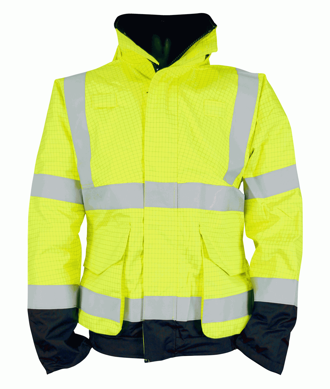 Spatter Two Tone Bomber Jacket Yellow high-visibility panels detachable hood storm flap bellows pockets