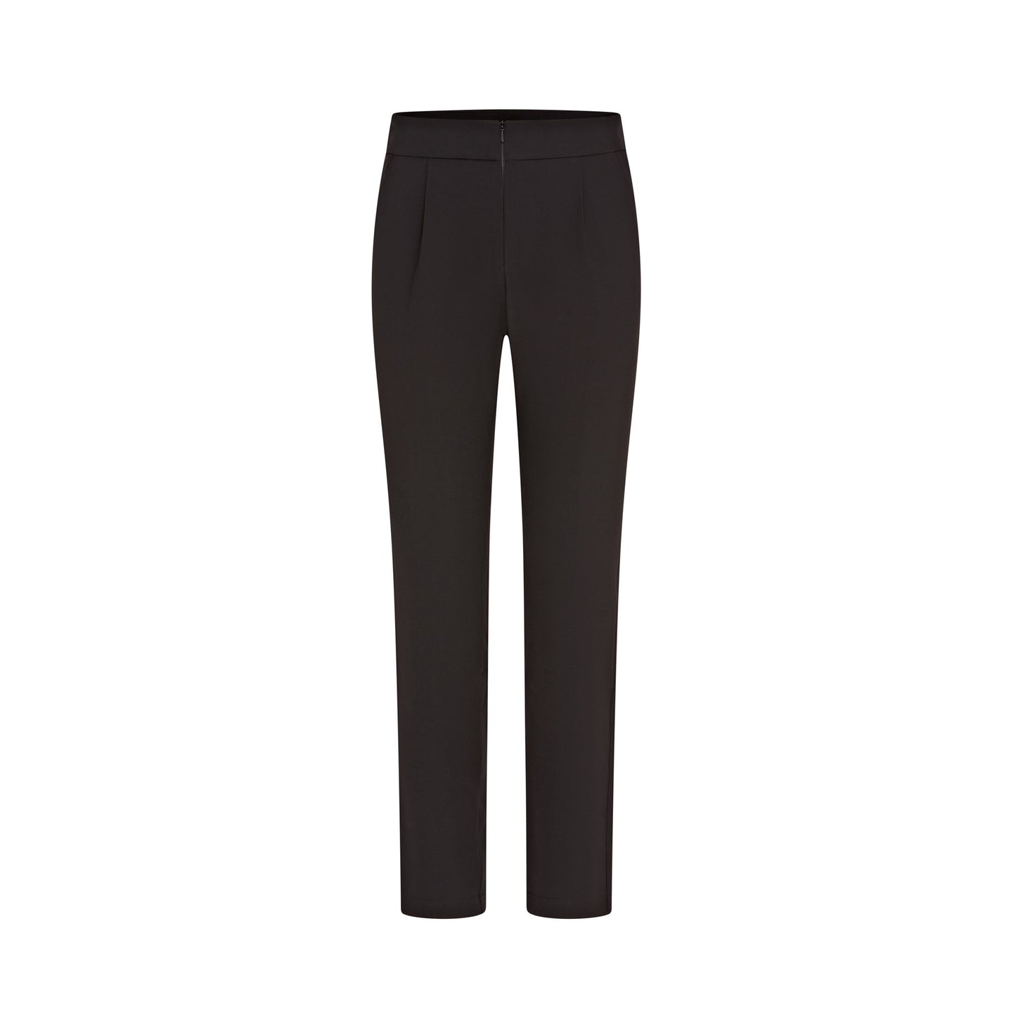 La Beeby Ila slim high waist trousers 100% polyester soft twill concealed elasticated waistband front zip side pockets