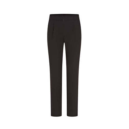 La Beeby Ila slim high waist trousers 100% polyester soft twill concealed elasticated waistband front zip side pockets