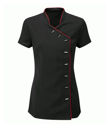 Beauty Tunic Contrast Trim | Black/Red Piping - Eg Clothing UK