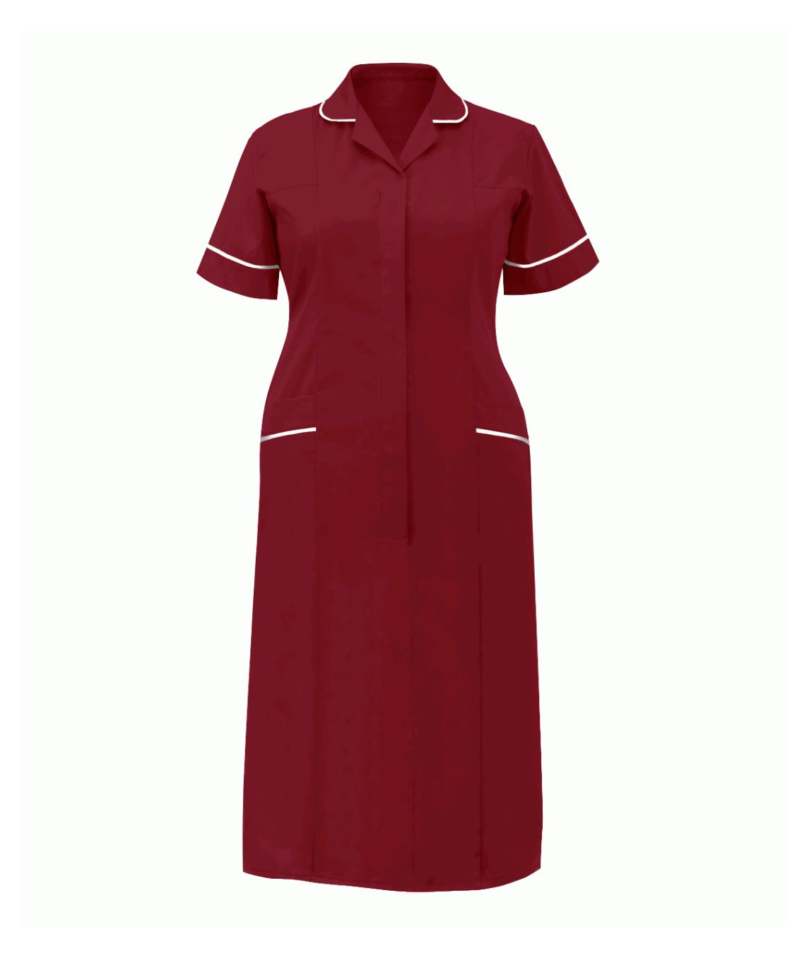 Classic Stepin Dress ladies multi-color with rounded revere collar contrast piping concealed front zip two chest and hip pockets