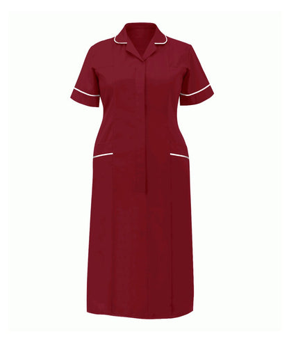 Classic Stepin Dress ladies multi-color with rounded revere collar contrast piping concealed front zip two chest and hip pockets