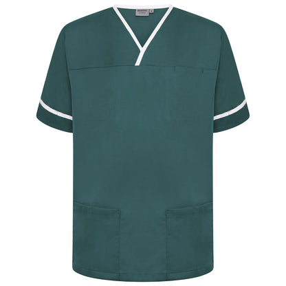 Behrens Contrast Trim Smart Scrub Top unisex with crossover neckline contrast trim action back side vents waterproof-lined pockets