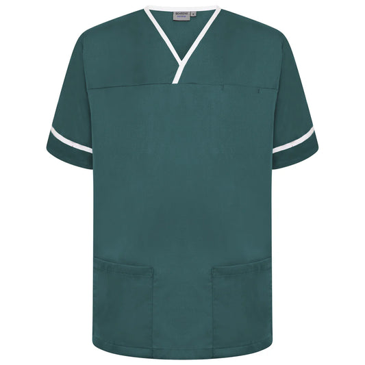 Contrast Trim Smart Scrub Top- BGWT