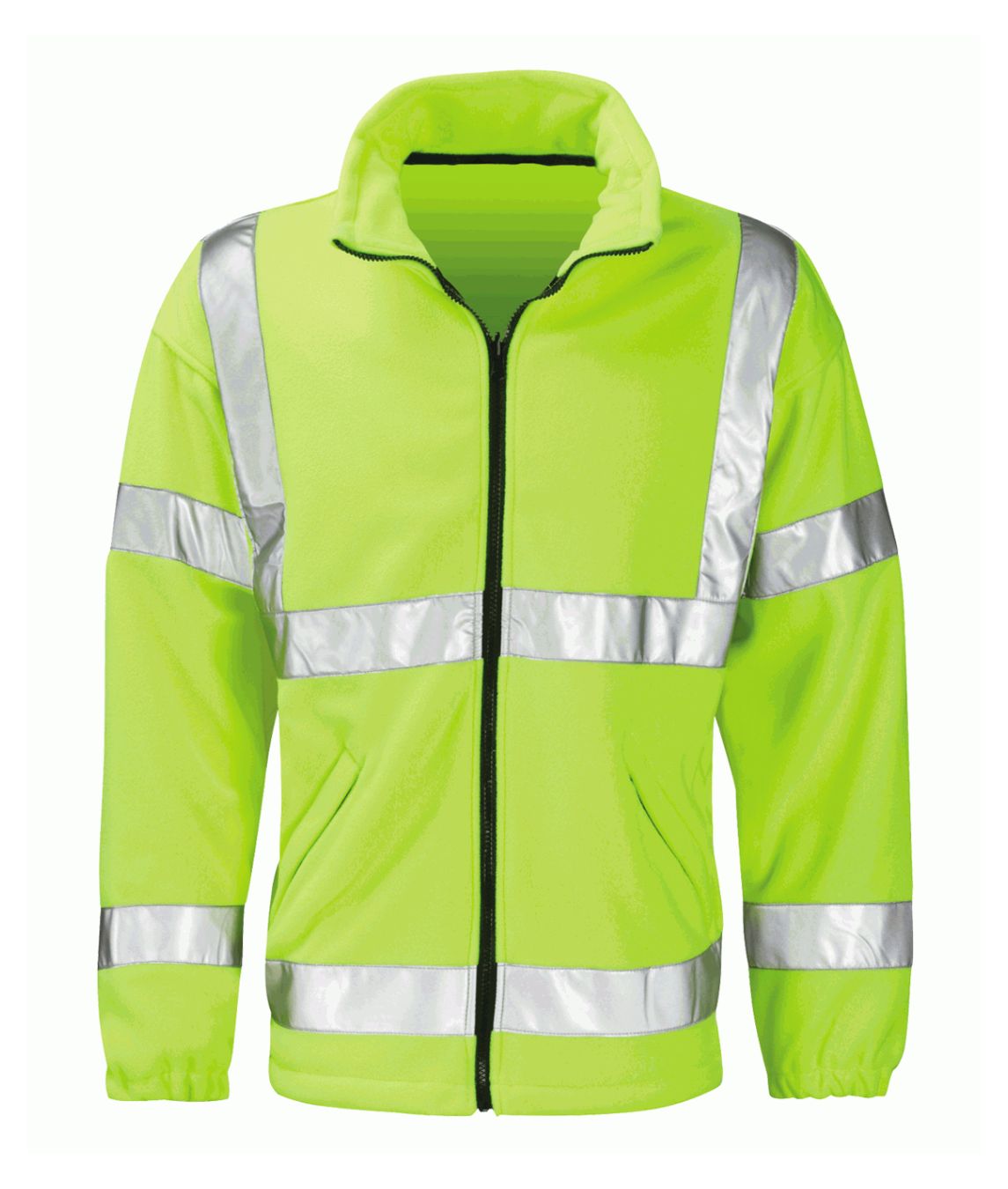 Crusader Fleece Jacket hi-vis yellow with 360° silver reflective tape interactive zip zip waist pockets cord-toggled hem