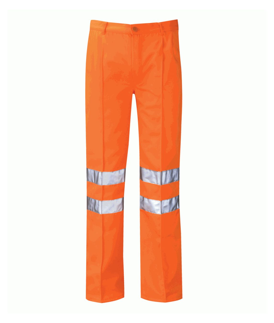 Delta Classic Hi Vis Work Trouser Reg Leg polyester-cotton with sewn-on reflective tape front slant pockets rear button pocket zip fly