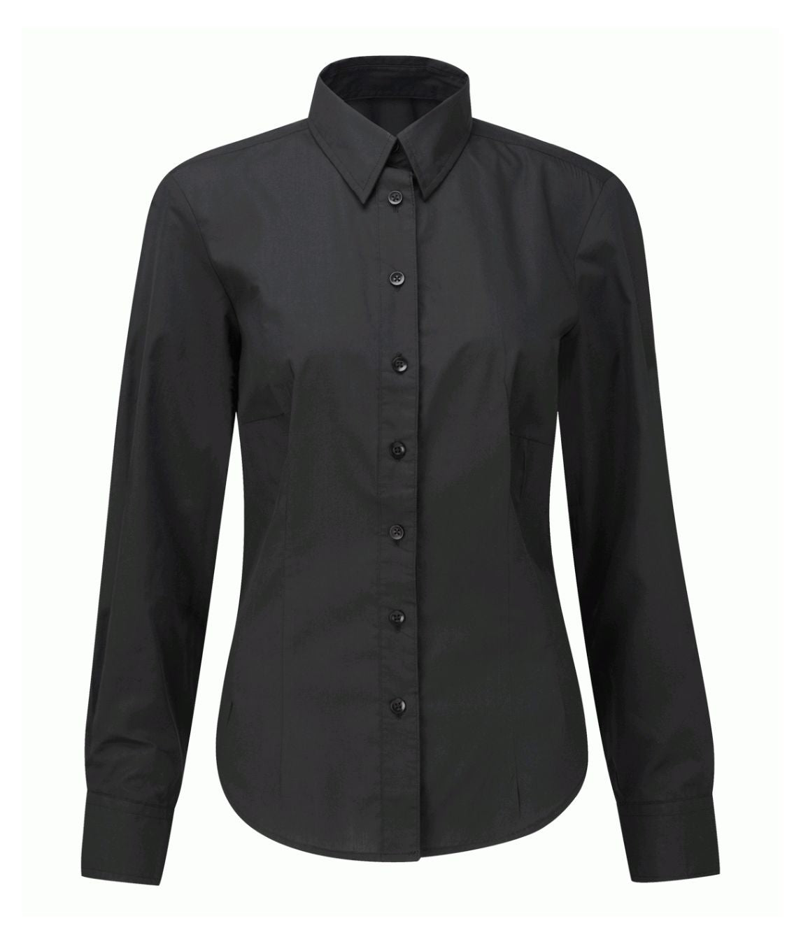 Deluxe Blouse Long Sleeve 65% polyester 35% cotton soft collar placket front bust darts curved hem lightweight