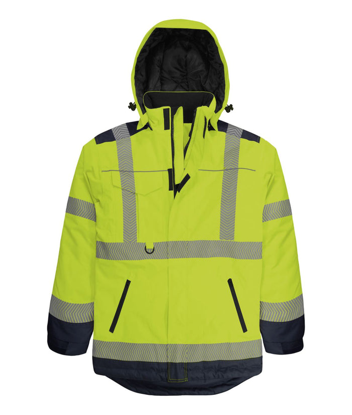 Dreadnought Hi-vis Two-tone Winter Parka | Yellow / Navy - Eg Clothing UK