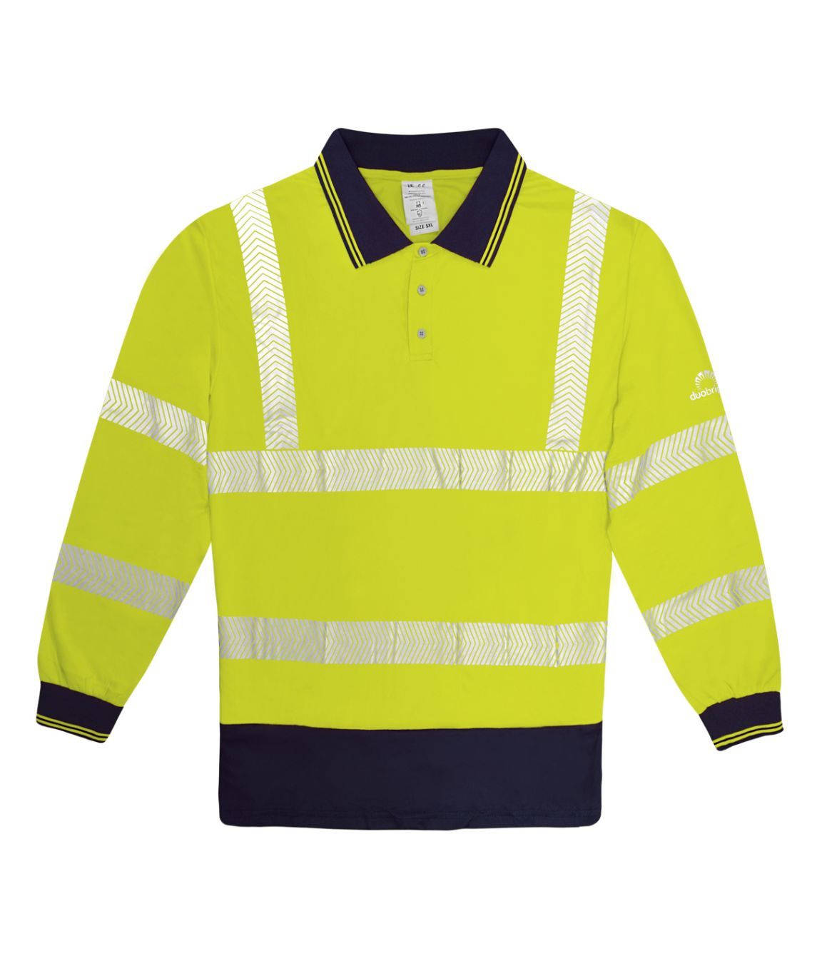 Frigate Hi-vis Two-tone Long Sleeve Polo Shirt navy collar yellow stripes heat-seal chevron reflective tape EN ISO 20471 Class 3