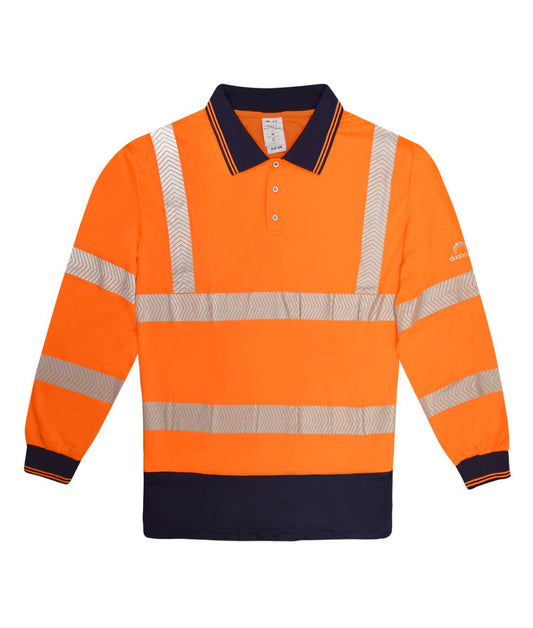 Frigate Hi-vis Two-tone Long Sleeve Polo Shirt | Orange / Navy - Eg Clothing UK