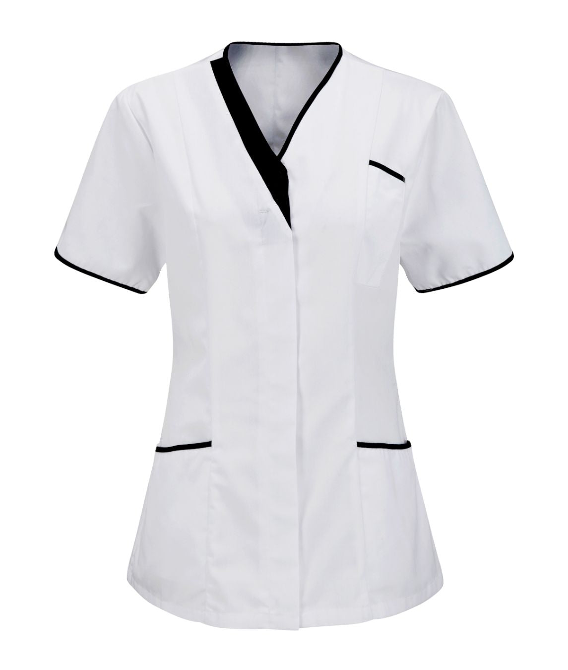Ladies V-neck Tunic | White-Navy - Eg Clothing UK