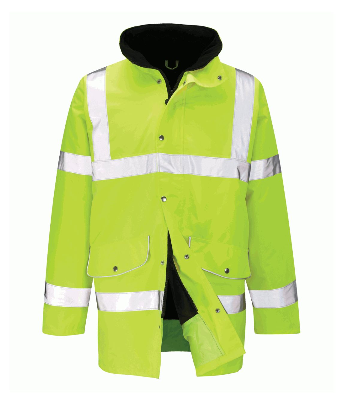 Lancelot Executive 3/4 Hi-Vis jacket yellow with sewn-on reflective tape taped seams concealed hood fleece-lined collar