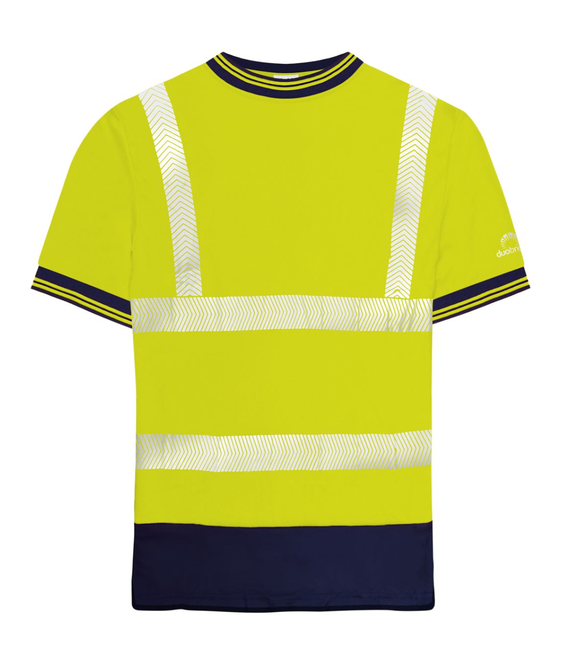 Laser Hi-Vis Two-Tone Short Sleeve T-Shirt yellow navy with chevron reflective tape two body bands shoulder braces