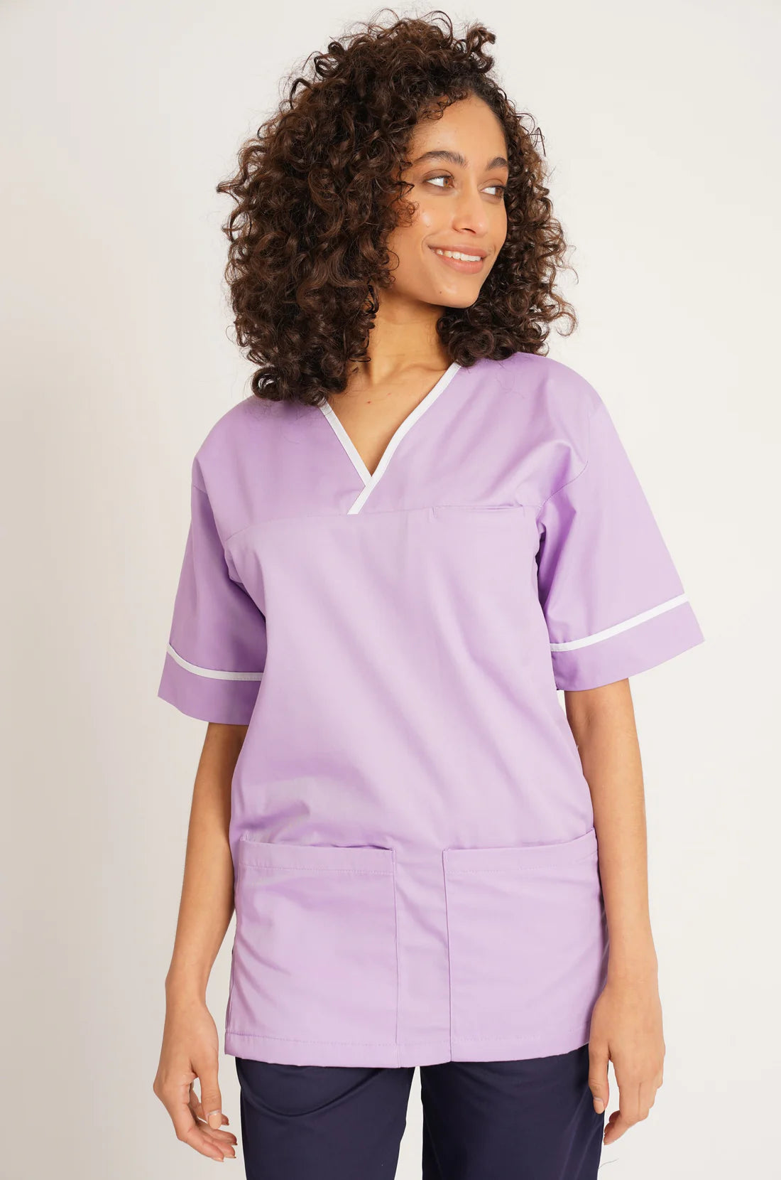 Lilac/White Trim Contrast Trim Smart Scrub Top