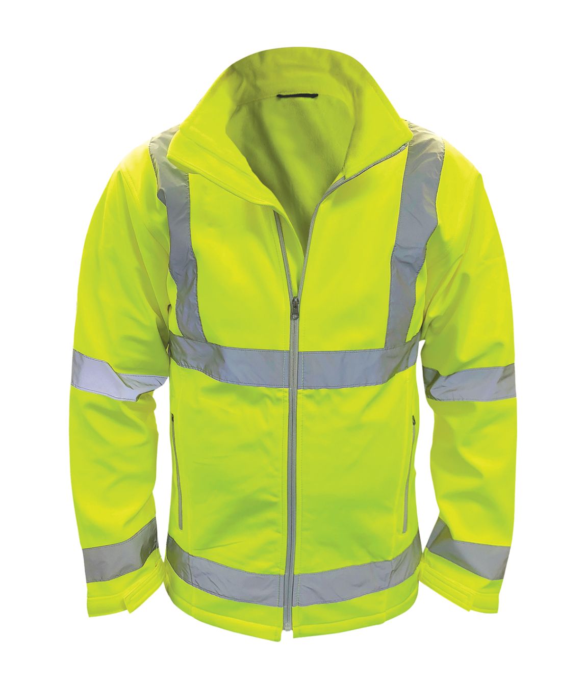 Marauder Hi-Vis Soft Shell jacket yellow with sewn-on reflective tape front zip elastic cuffs and hip pockets