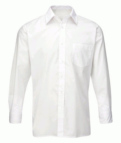 Men's Deluxe Long Sleeve Shirt white 65% polyester 35% cotton 115GSM chest pocket button cuffs back yoke tucks classic collar