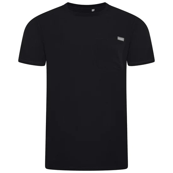 Behrens Miles Men's scrub top crew neck with V-notch chest patch pocket and side welt pockets 81% polyester blend