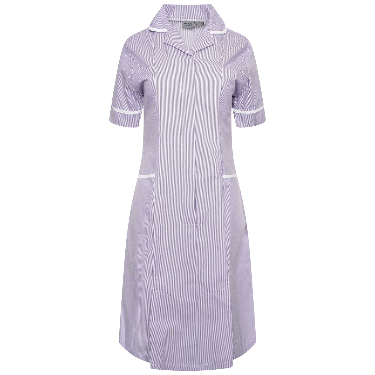 Behrens healthcare dress tall round collar princess seams concealed zip waterproof left breast pocket lower pockets key loop