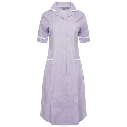 Behrens healthcare dress tall round collar princess seams concealed zip waterproof left breast pocket lower pockets key loop
