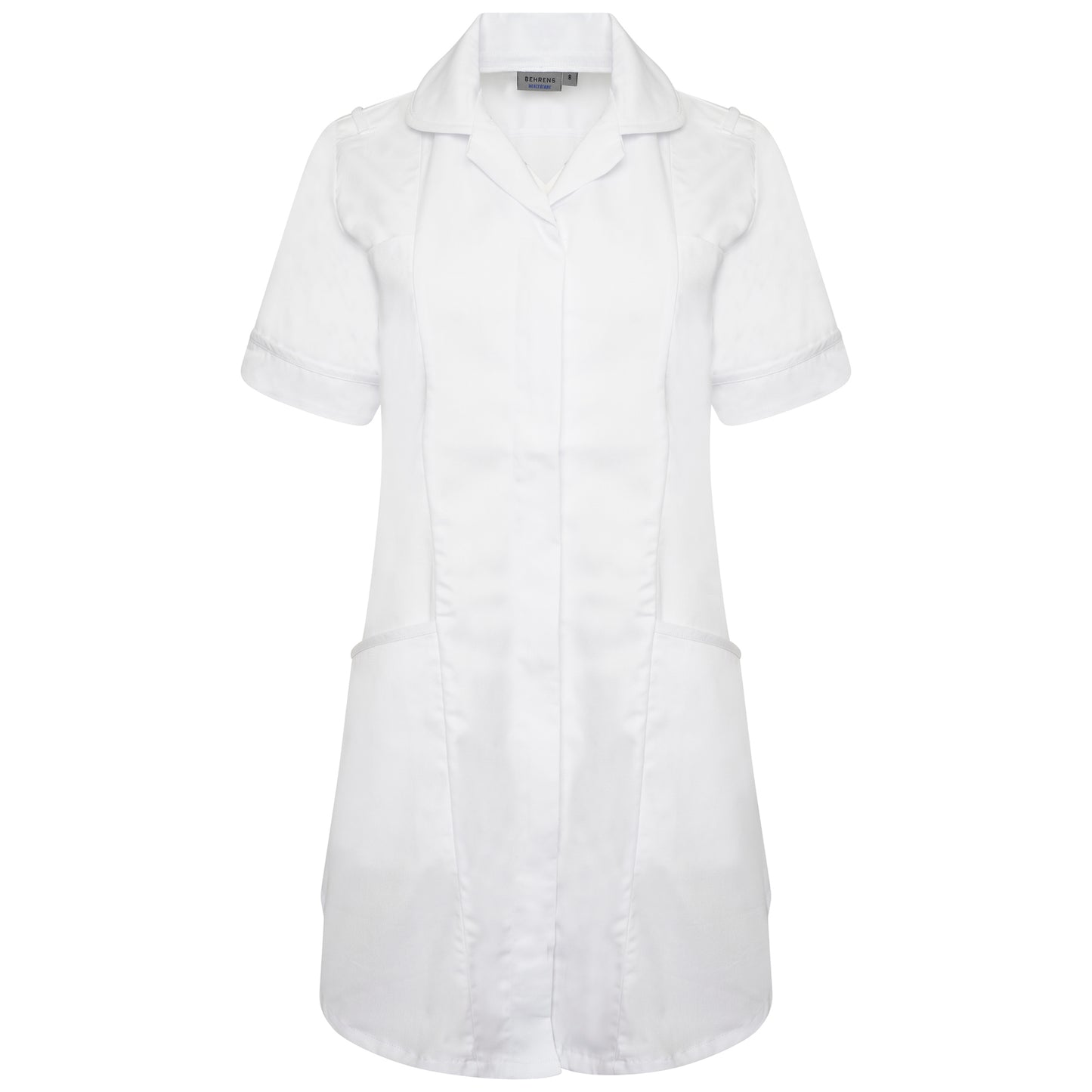 Behrens ladies professional tunic with epaulette loops round collar princess seams concealed zip and four pockets