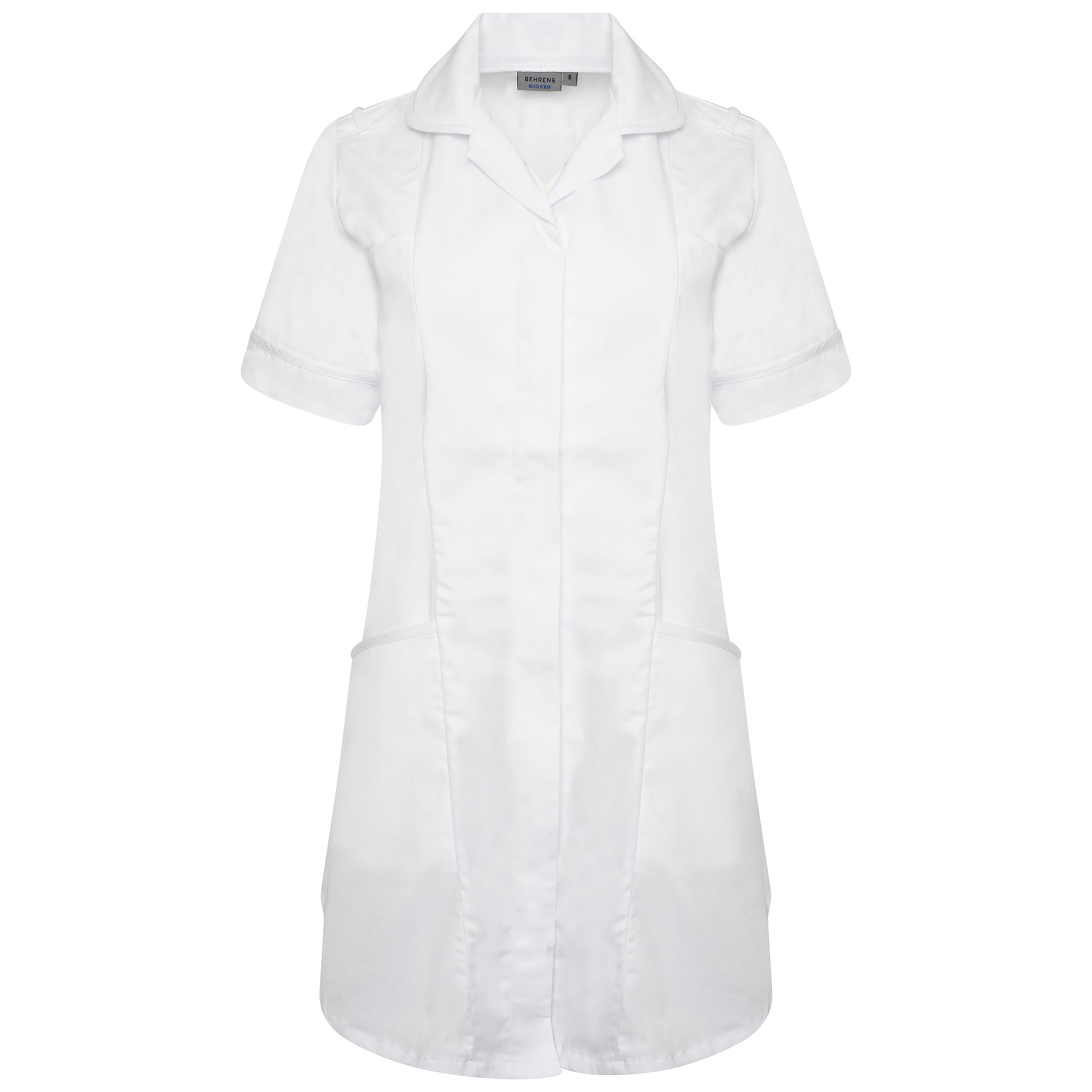 Behrens ladies professional tunic with epaulette loops round collar princess seams concealed zip and four pockets