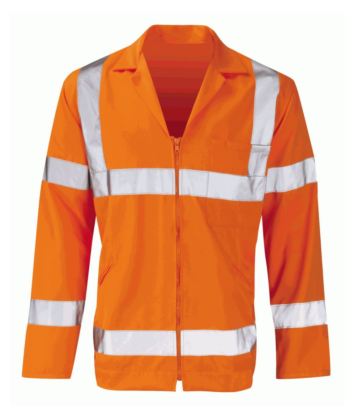 Orion Hi Vis Work Jacket high-visibility yellow with reflective tape zip front breast pocket and two hand-warmer pockets