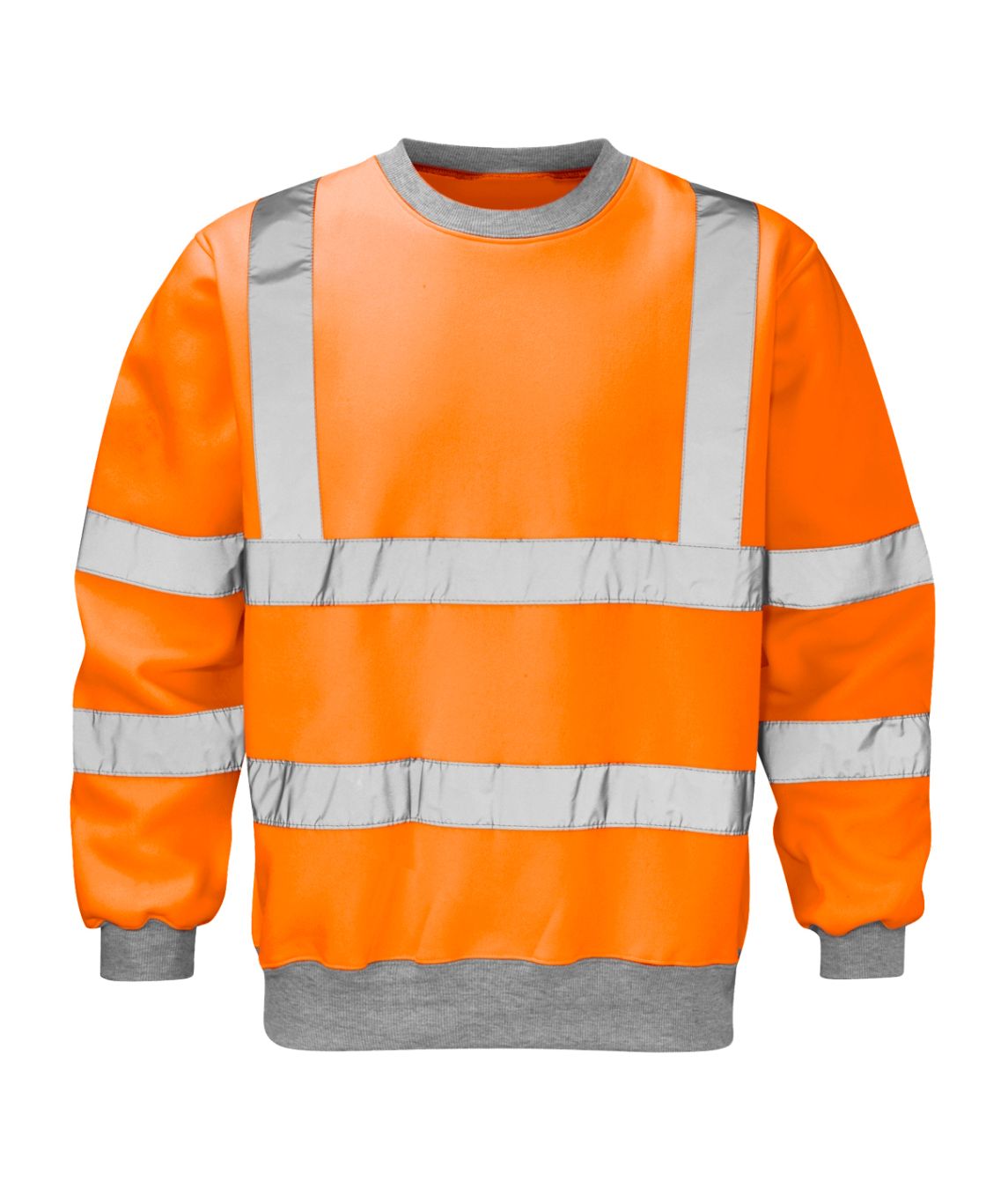 Sentinel Hi Vis Sweatshirt orange sewn-on reflective tape grey contrast ribbed cuffs crew neck 300GSM polyester