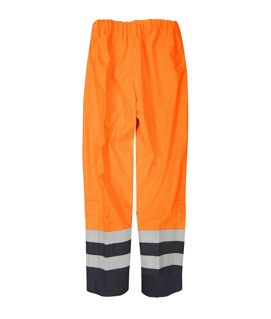 Tanaga Hydra Matrix hi-vis orange overtrouser with navy trim zip gusset adjustable hem elastic waistband FR anti-static breathable fabric