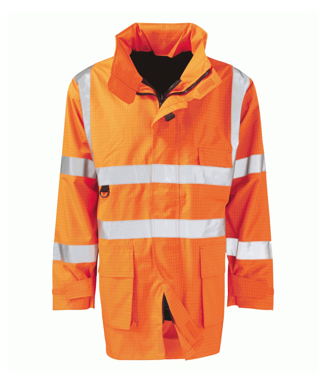 Vesuvius Hydra Matrix 3/4 jacket high-visibility orange detachable hood storm flap front zip Velcro multiple pockets