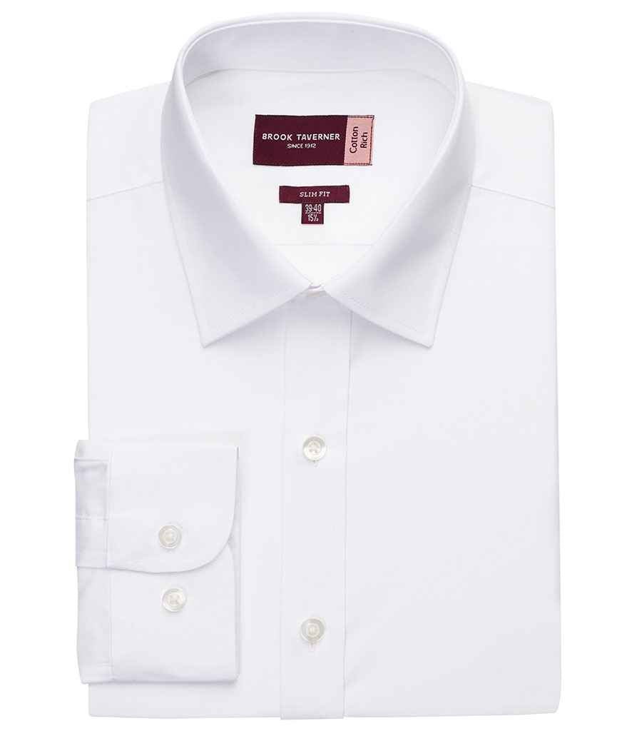 Brook Taverner Alba Long Sleeve Slim Fit Poplin Shirt | White - Eg Clothing UK