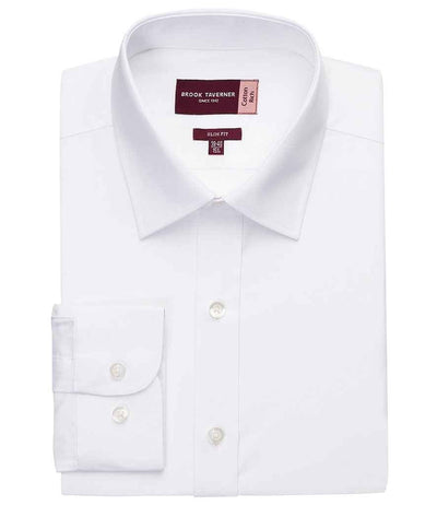 Brook Taverner Alba Long Sleeve Slim Fit Poplin Shirt | White