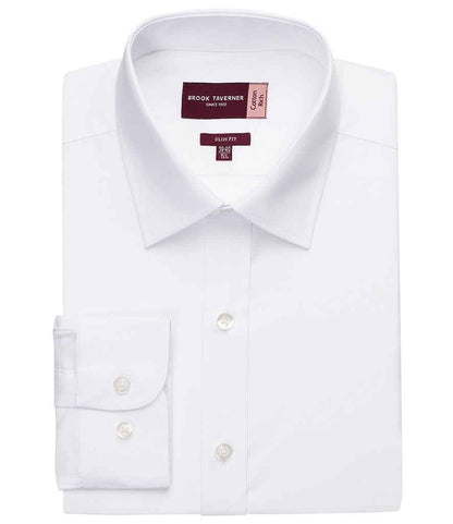 Brook Taverner Alba Long Sleeve Slim Fit Poplin Shirt | White - Eg Clothing UK