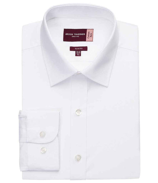 Brook Taverner Alba Long Sleeve Slim Fit Poplin Shirt | White - Eg Clothing UK