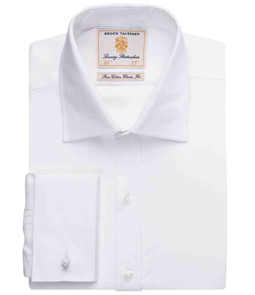 Brook Taverner Andora Long Sleeve Herringbone Shirt | White Herringbone - Eg Clothing UK