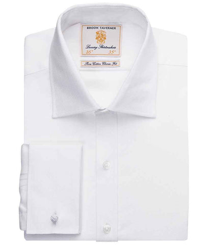 Brook Taverner Andora Long Sleeve Herringbone Shirt | White Herringbone - Eg Clothing UK