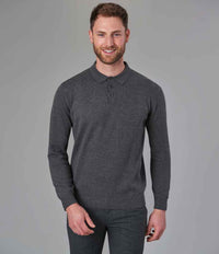 Brook Taverner Casper Knitted Long Sleeve Polo Shirt | Charcoal - Eg Clothing UK