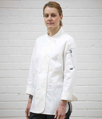 Dennys Ladies Long Sleeve Premium Chef's Jacket | White - Eg Clothing UK