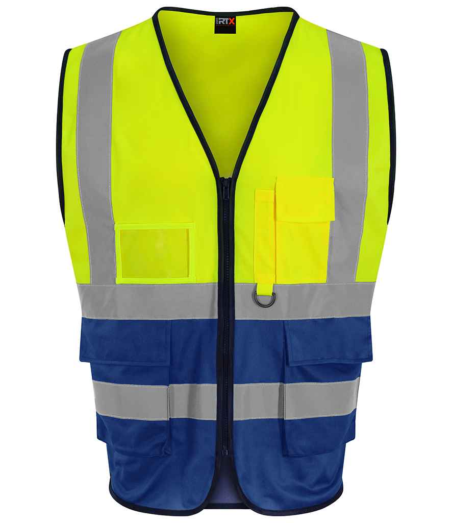 Pro RTX High Visibility Executive Waistcoat | Yellow/Royal Blue - Eg Clothing UK