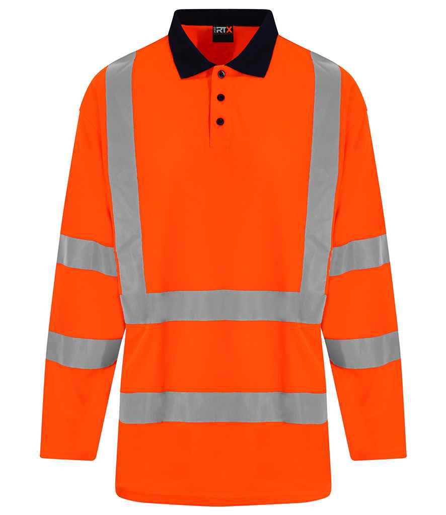 Pro RTX High Visibility Long Sleeve Polo Shirt | Orange/Navy - Eg Clothing UK