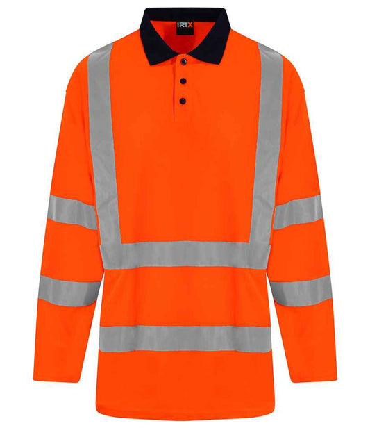 Pro RTX High Visibility Long Sleeve Polo Shirt | Orange/Navy - Eg Clothing UK